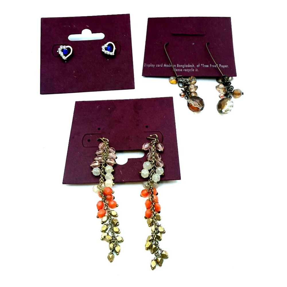 Earrings Lot Beaded Dangle Stud Heart Rhinestone Mixed Styles New On Card